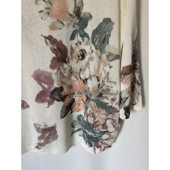 J. Jill Sweater Large Floral Lightweight Vneck Relaxed New Linen Blend - Picture 2 of 14